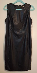 NWT Calvin Klein 10 Sleeveless Black Faux Leather Sheath Dress Exposed Back Zip - Picture 1 of 13