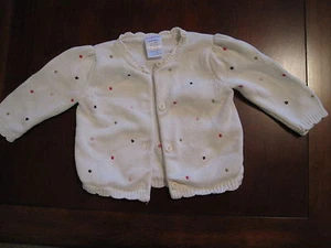 Gymboree Girl Embroidered Polka Dot Off-White Cotton Cardigan Sweater 3-6 mo VGC - Picture 1 of 5
