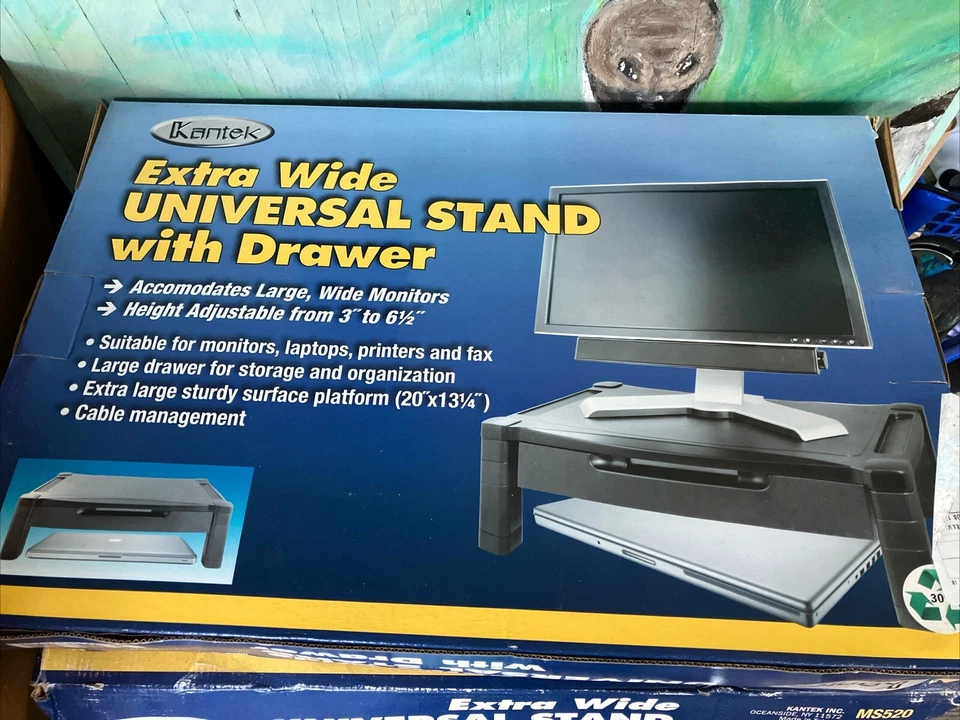 Kantek Extra Wide Height Adjustable Computer Monitor Stand w/ Drawer New - Image 1 of 1