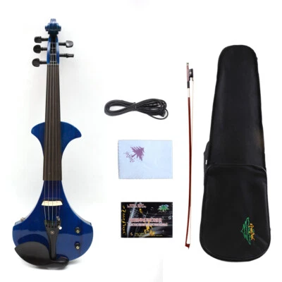 5 String Electric Violin 4/4 Solid Wood Free Case Ebony Fittings Blue Student - Image 1 of 4