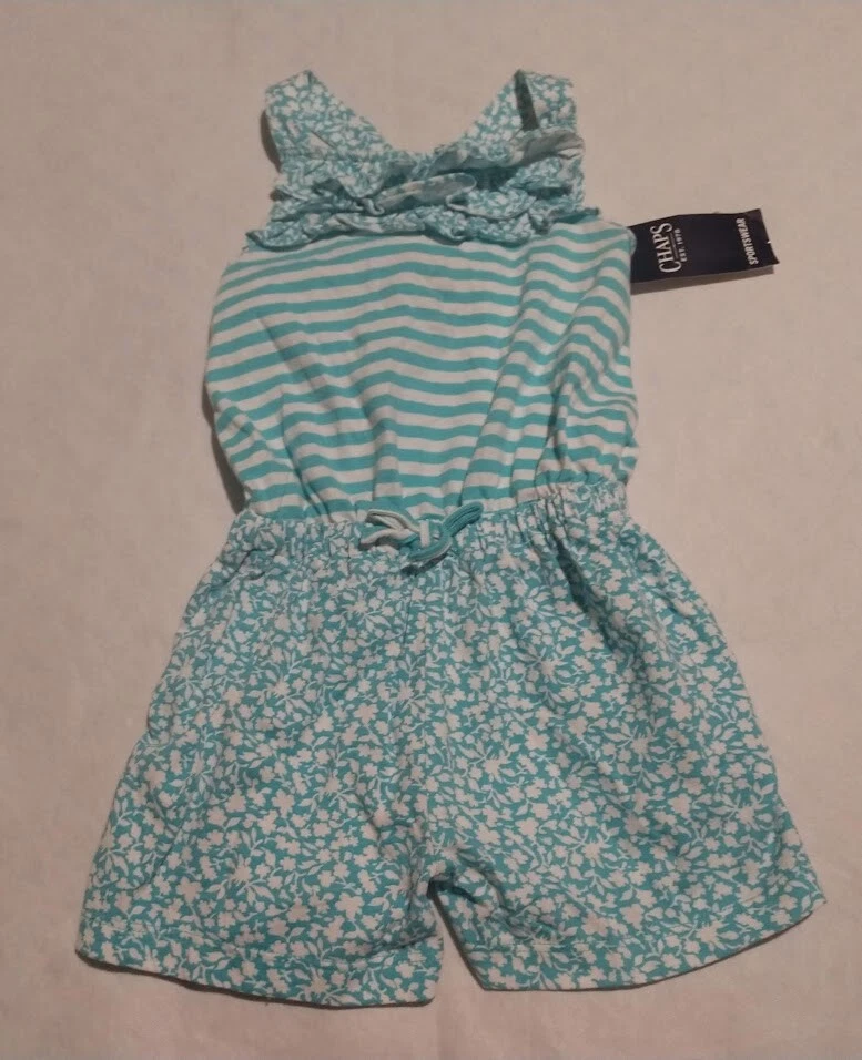 NWT Chaps Floral Striped Ruffled Sleeveless Romper One Piece 24 Months Baby Girl - Image 1 of 1