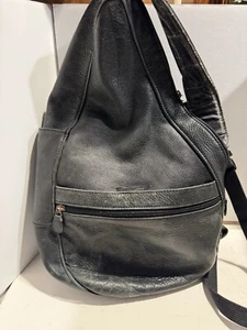 Vintage LL BEAN Sling Bag Backpack Black Leather Shoulder Healthy Back - Picture 1 of 11