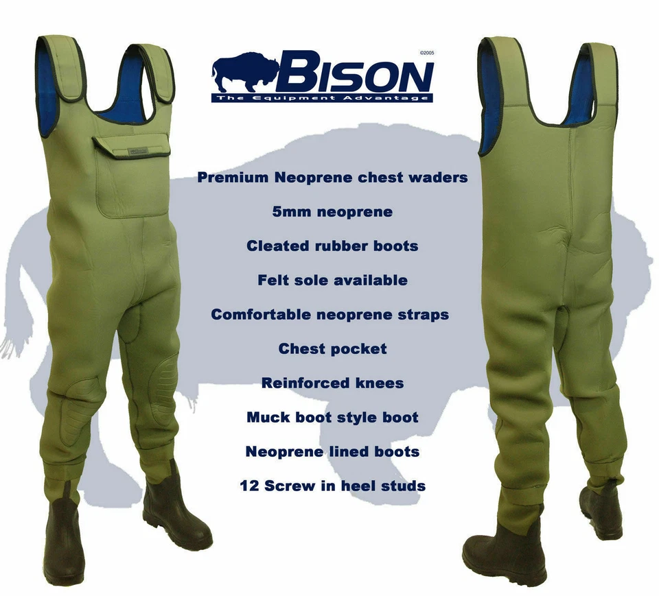 NEOPRENE CHEST WADERS, BISON 5mm FULL BODIED or STANDARD