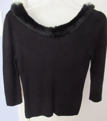 Spenser Jeremy 100% Silk  Black Fur Neckline Stretch Top Sweater S - Image 1 of 4