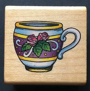 ROSE TEA CUP MUG Comotion Wood Mounted Rubber Stamp - Picture 1 of 3