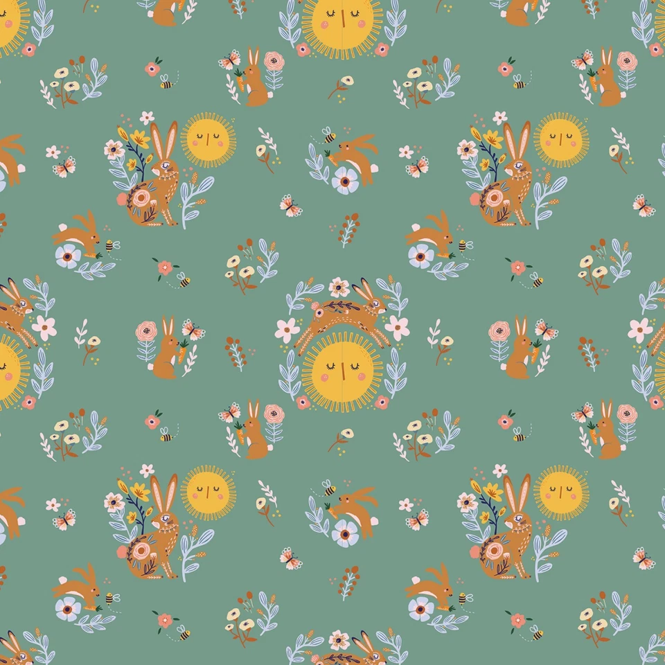 Хлопчатобумажная ткань Poppie ~ Hide & Seek Sunny Bunnies Green (HS23413) ~ Spring Rabbit - Изображение 1 из 1