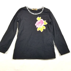 My Vintage Baby Top Black Rose with Rhinestones Zebra Neck Stretch Long Sleeve - Picture 1 of 6
