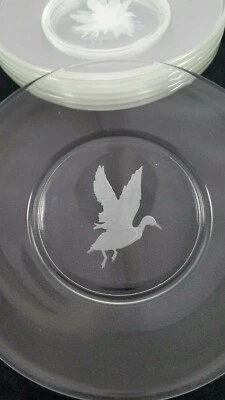 Lote de 7 Platos de Pato Grabados De Colección Aperitivo Postre Otoño Ganso Transparente 8" Foto 1 de 4