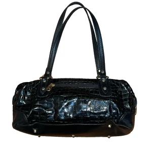 MARINO ORLANDI Italian Leather Sling Bucket Shoulder Bag Black Embossed Desogner - Picture 1 of 12
