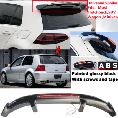 Universal Gloss Black Rear Roof Spoiler w/Light Fit For Volkswagen VW R32 2004 - Image 1 of 4