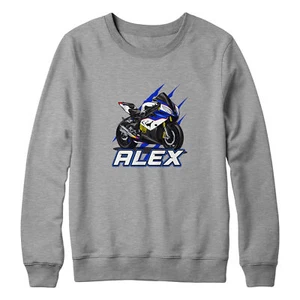 Personalised Blue Motorcycle Sweatshirt Boys Birthday Boy superbike race moto... - Picture 1 of 11