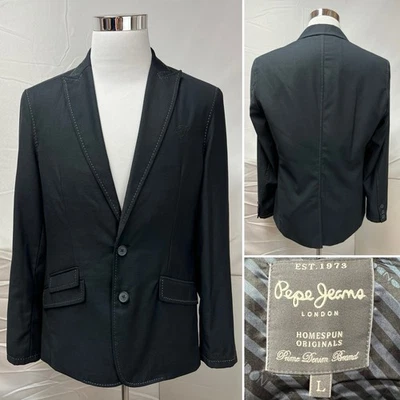 Chaqueta Blazer Pepe Jeans London Para Hombre L Negra Costuras en Contraste 44R Calce Ajustado Foto 1 de 4