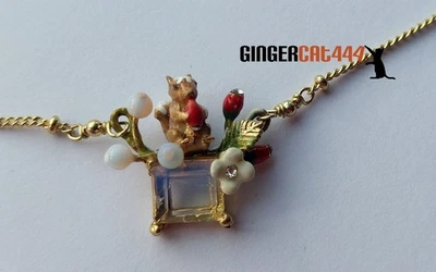 N2 Les Nereides Winter Forest Necklace Squirrel holding Heart Berries & Stone - Image 1 of 4