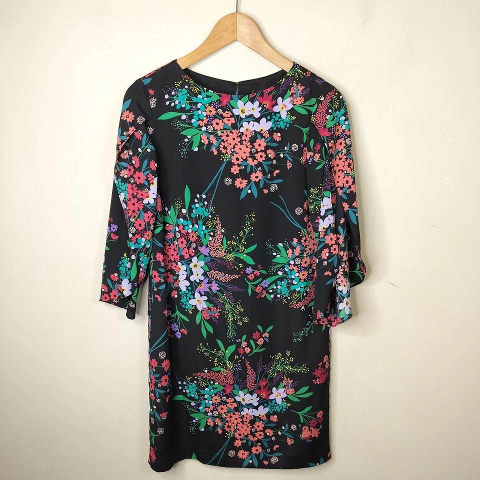 Vestido Floral Trina Turk Manga Dividida Talla XS Mujer Negro Multicolor Cambio Foto 1 de 4