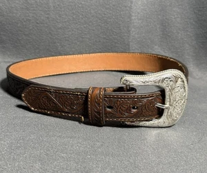 Ariat Boys Western Belt With Buckle Size 26 Brown Leather Tooled Cowboy - Picture 1 of 10