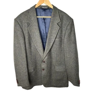 Vintage 70's Robert Stock Men's 44L Big & Tall 100% WOOL Tweed Suit Blazer Gray - Picture 1 of 9