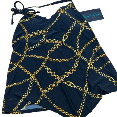 Tankini halter verde aguamarina para mujer negro con estampado de cadena dorada - mediano - nuevo con etiquetas Foto 1 de 4