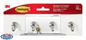 Command Key Rail, Holds up to 2 lb, 8-inch Rail with 4 Key Hooks and 6 Comman - Picture 1 of 5