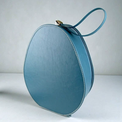 Estuche de tren de viaje vintage de mediados de siglo azul lágrima con cremallera equipaje sombrero caja Foto 1 de 4