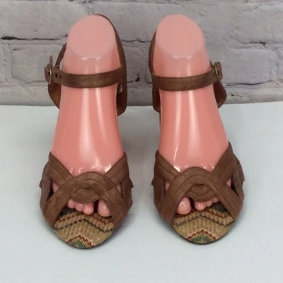 Miz Mooz Macey Open Toe Heeled Sandals Women's Size 10 Brown Leather Wooden Heel - Image 1 of 4