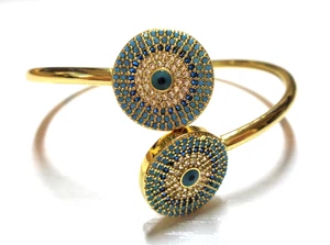 Fashion, Gold Tone, Enamel and Rhinestones, Devil’s Eye Design, Bypass Bracelet - Picture 1 of 6