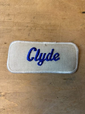 Vtg 70s CLYDE Sew On Embroidered Clothing Jacket Uniform Name Patch BLUE & WHITE - Image 1 of 3