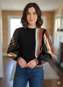 Vintage 1980s Anthony Sicari Knit Top Sheer Sleeves Sweater Size 8 USA Indie - Picture 1 of 12
