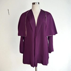 Vintage 1920s Top Cape Jacket Open Front Plum Eggplant Lined Repaired Medium - Picture 1 of 11