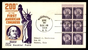 MayfairStamps US FDC 1954 Washington DC Booklet Pane Statue of Liberty Cachet Cr - Picture 1 of 2