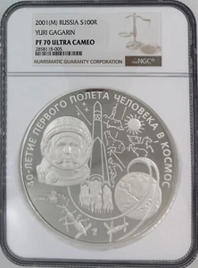 2001 Russia 1 kilo Silver Yuri Gagarin NGC PF-70 UCAM - Picture 1 of 4