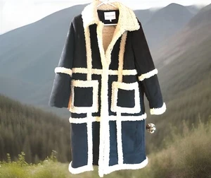 NWT Rebecca Minkoff M Boho Vegan Suede Shearling Wool Designer Coat Black $398 - Picture 1 of 15