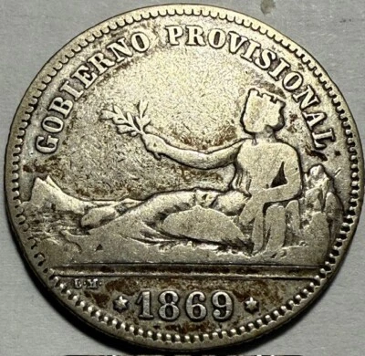 SPAIN - Isabel II - Silver Peseta - 1869 SN-M. - Km-653 - KEY DATE! - Image 1 of 2