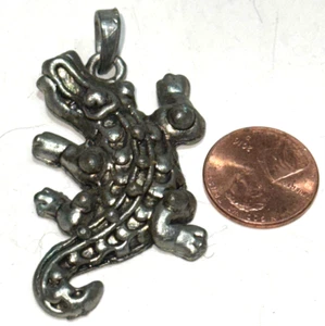 Vintage Silver Tone Alligator Crocodile Gator Pendant 2-3/8" Long - Picture 1 of 2