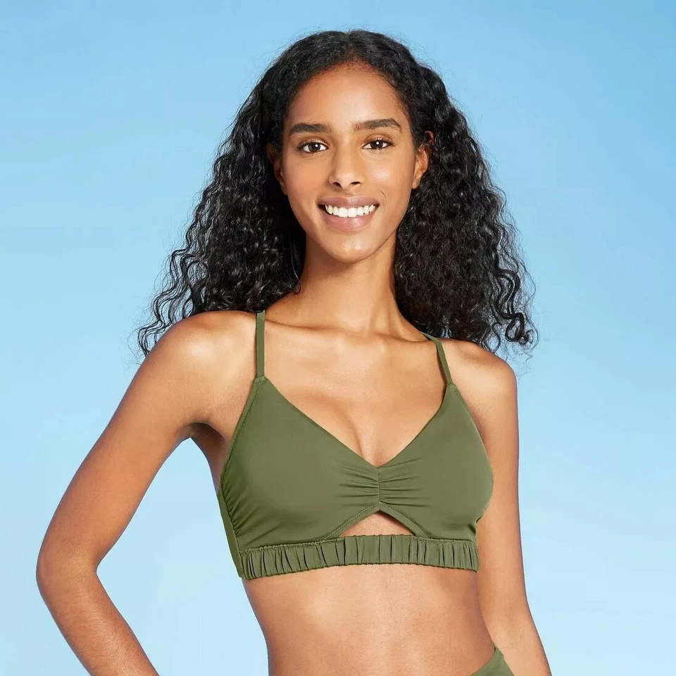 Shade & Shore Women’s Cinch Trim Cut out Detail Bikini Top 34b Palm Green