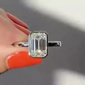 2CT EMERALD CUT Lab-Created Diamond WOMEN'S WEDDING RING 14K White Gold Plated - Picture 1 of 6
