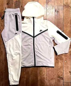 Nike Tech Fleece Suit Grey and White Men’s Tracksuit Hoodie & Pants Set New - Picture 1 of 3