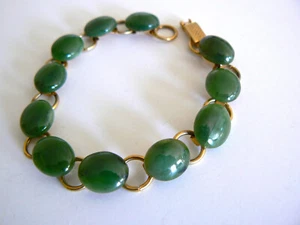 100 % natürliches Nephrit Jade Armband mit goldfarbener Kette schönes Geschenk - Bild 1 von 6