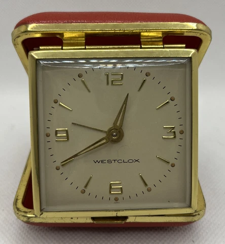 🔥 Vintage Westclox Folding Small Travel Alarm Clock Red Plastic Case- Japan Cover
