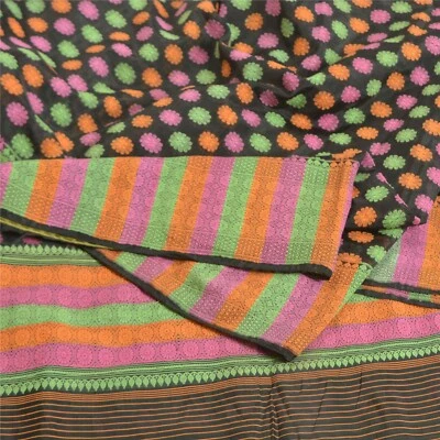 Sanskriti Vintage Black Sarees Blend Silk Woven Premium Sari Craft 5 Yard Fabric - Imagem 1 de 4