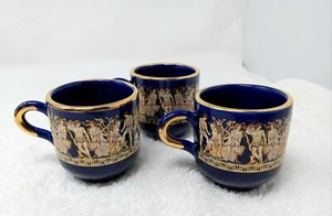  Porcelain Small Cups (3) "S" 24 Kt Gold Trim Hand Made In Greece - Picture 1 of 8