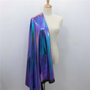 Metallic Laser Stretch Fabric Purple Turquoise Holographic Crafts Material Shiny - Picture 1 of 8