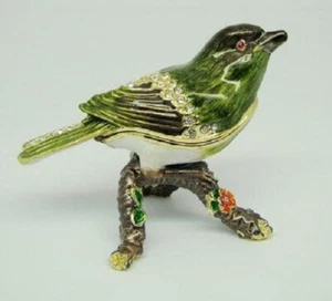 Welforth feines Zinn mit Schmucksteinen besetzt grüner Vogel Schmuck Schmuck aufklappbare Schatulle 2,5 Zoll - Bild 1 von 3