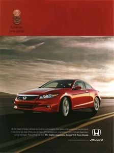2010 PRINT AD - HONDA ACCORD - HIGHLY RESPONSIVE ACCORD V-6  TURNS ON NINE CENTS - Picture 1 of 1
