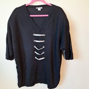 Vtg 80s/90s Black Drop Shoulder Short Sleeve Sweater Goth Women Size 3X Silver - Picture 1 of 7