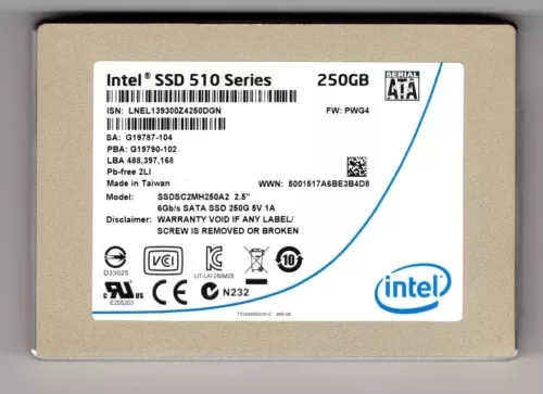 Intel 250GB SSD 510 Series 6GB SATA 2.5" SSD - Formatted & Testing Attached - Image 1 of 1