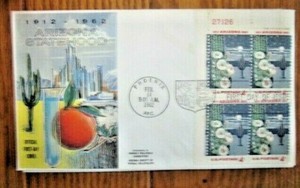 CACTUS ARIZONA STATEHOOD 50TH ANNIV1962 SCARCE PHOENIX ASSOC CACHET PLATE#BLK FD