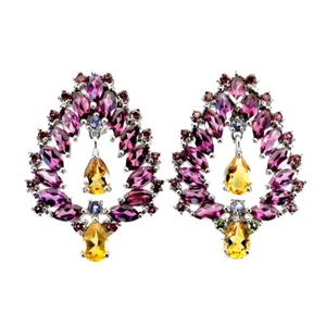 Summer 925 Silver Earrings Pear Citrine Peridot Tanzanite Gemstone Jewelry - Picture 1 of 14