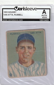 1933 Goudey Big League Chewing Gum Russ Van Atta #215 Authentic Rookie Yankees