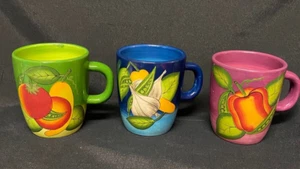 Laurie GATES WARE Ceramic Coffee Mug Cup Vegetables 16 oz Set of 3 Colorful! - Picture 1 of 7