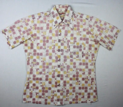 Vintage 70's Arrow Scrambler Knit Button Short Sleeve Shirt Mens Large Disco - Image 1 of 4